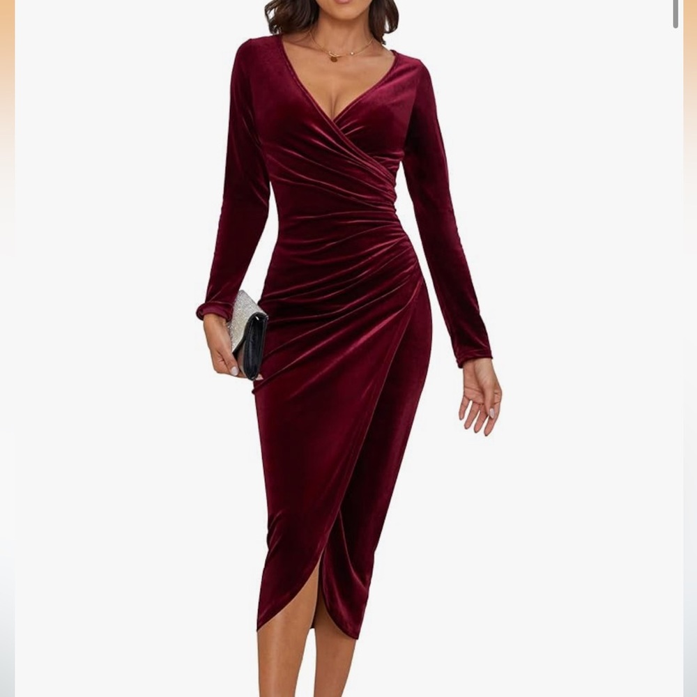 Women’s Velvet Burgundy Wine Red Wrap Dress NWT L Large Stretchy